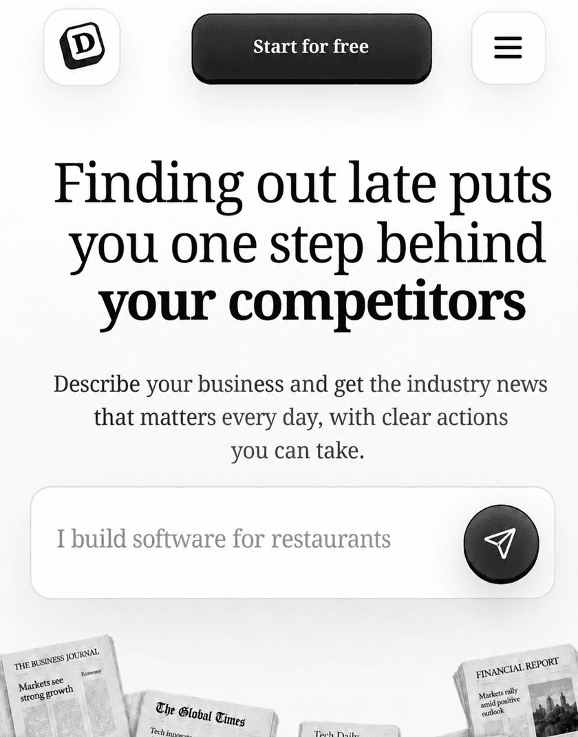 DeyNews screen for describing a business and its interests